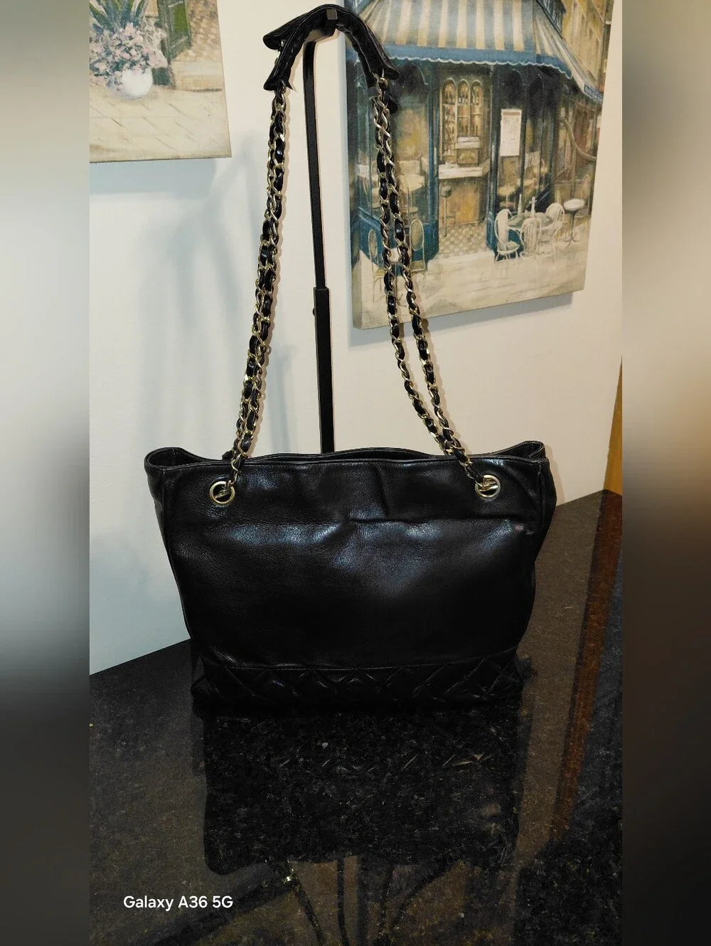 CHANEL Black Matelasse Chain Coco Mark Lambskin Leather GVC!